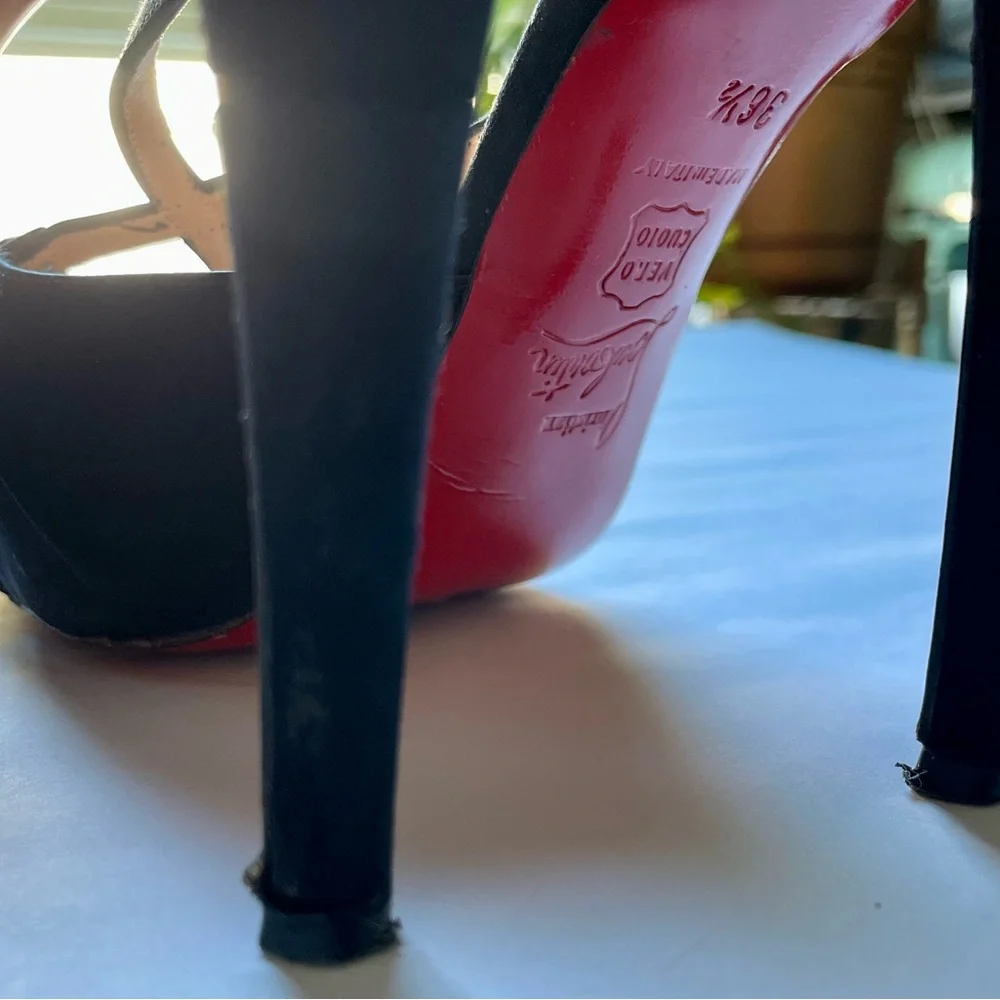 Christian Louboutin Satin Studded Accents T-strap Pumps - Picture 13 of 16